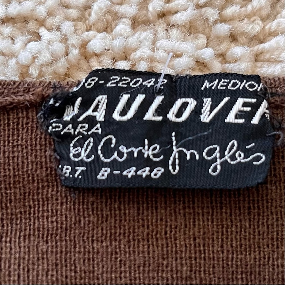 Naulover Corte Ingles Faux Suede Patxhwork Sweater Size Medium Vintage Brown‎ - Picture 7 of 9